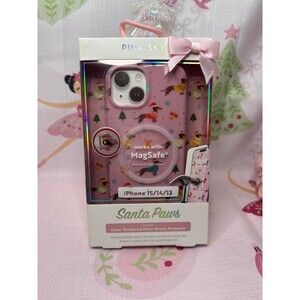 Pink Sky iPhone 15/14/13 Dachshund Pink Christmas Phone Case-Santa Paws
